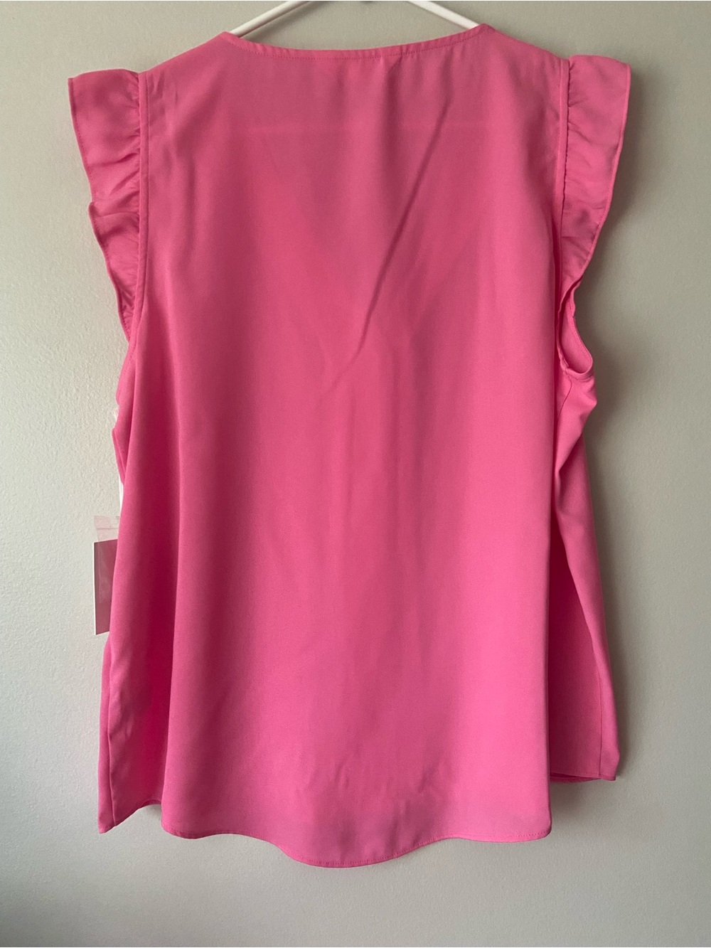 LC Lauren Conrad Hot Pink V-Neck Button Front Ruffle Sleeve Blouse-Large - Picture 2 of 2
